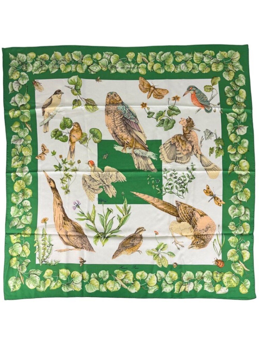 Hermes Carre 90 la Vie Au Grand Air Scarf Outdoor Life Silk Green Multicolor